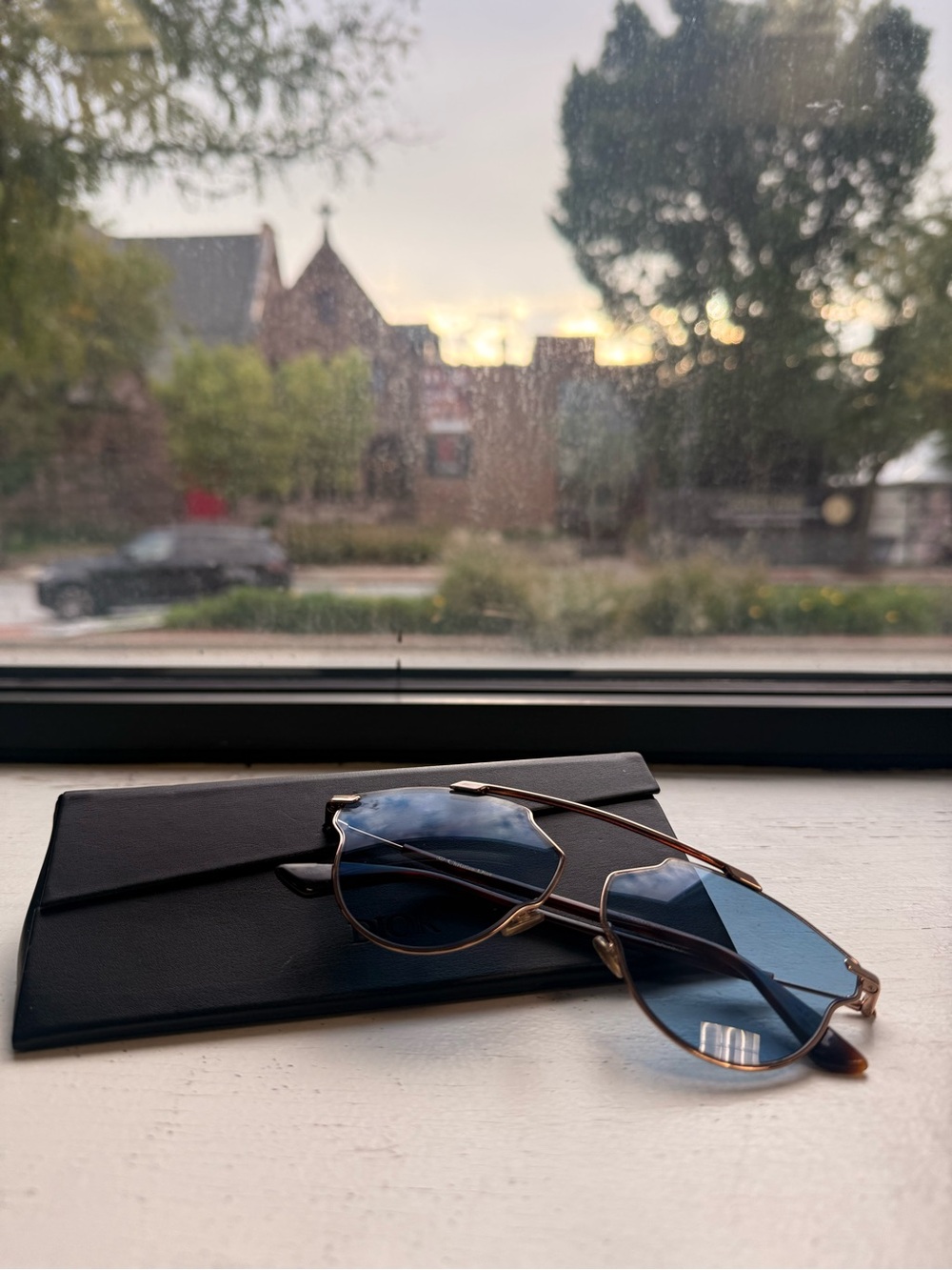 Dior Women's Sunglasses with Blue Lenses and Gold Metal Frame